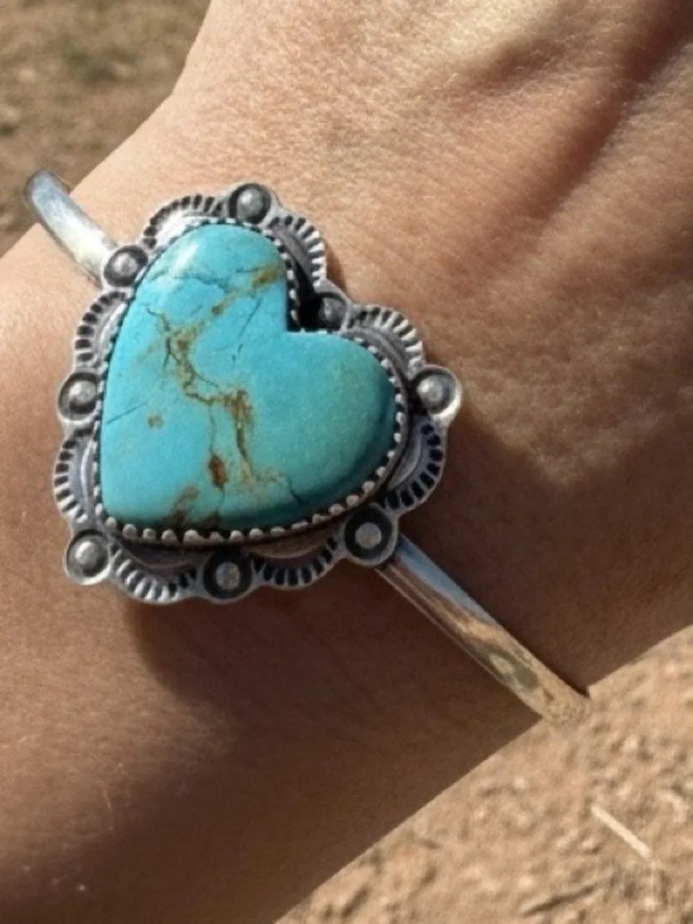Kingman Turquoise Heart sterling Silver Cuff Bracelet - Women's Jewelry